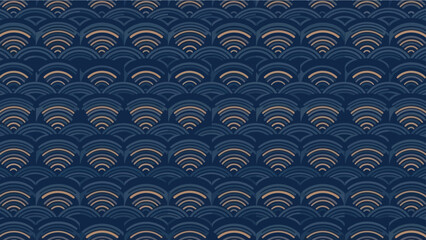 Seamless Japanese Wave Pattern Background, Blue and Gold