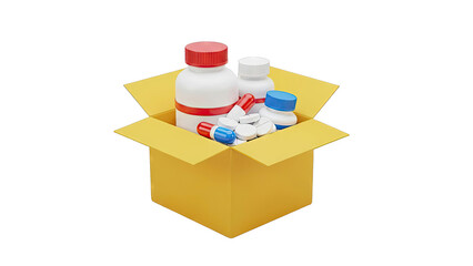 Fototapeta premium Medicine Bottles and Pills in a Cardboard Box