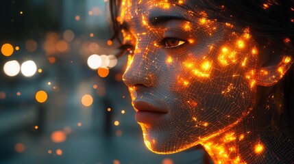 Digital Sculpture of a Human Avatar With 3d Wireframe Elements and Glowing Futuristic Colors Designed for Artistic and Tech Environments