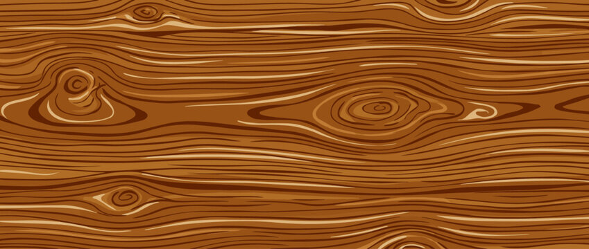 Stylized brown wood grain texture illustration with organic knots and wavy lines, a seamless vector pattern for backgrounds, surfaces, and decorative design concepts