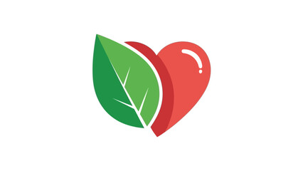 Healthy Heart with Green Leaf Symbol of Nature and Life