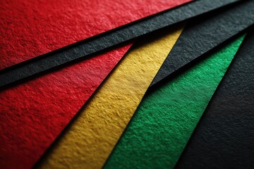 black, red, green, and yellow paper background with geometric shapes Generative AI