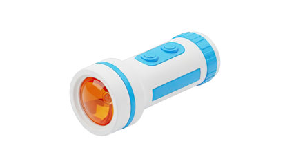 Modern White and Blue Toy Flashlight with Orange Lens