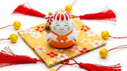 Obraz premium Delightful daruma doll on floral cloth