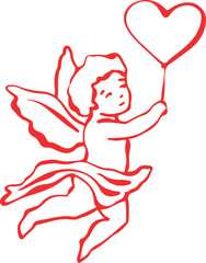 Valentine Day Love Line Icons Set with Romantic Symbols Red Vector Illustration