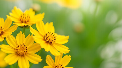 Vibrant Yellow Flowers Blooming in Nature's Garden - Close-Up Photography in a Lush Green Environment