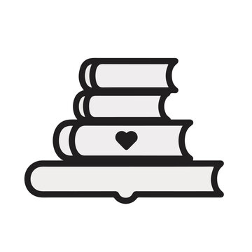 An illustration of stacked books with a heart on one