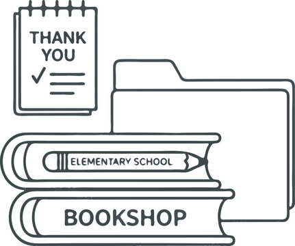 A thank you note rests on top of elementary school books in a bookshop.