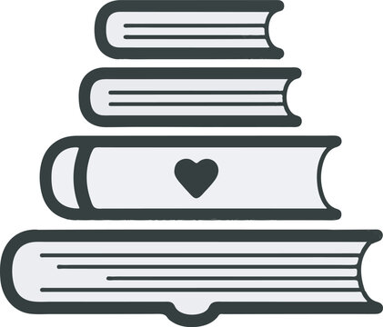 A stack of books with one book featuring a heart on its spine is arranged neatly on a surface