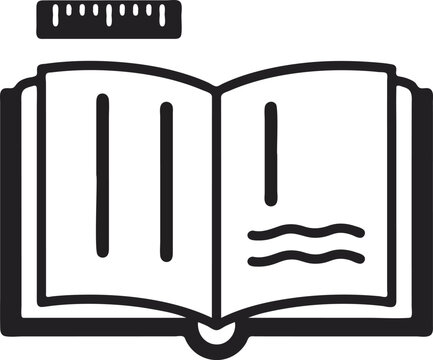 An illustration depicts an open book with lines on its pages.