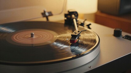 Classic Vinyl Record Player Close-Up