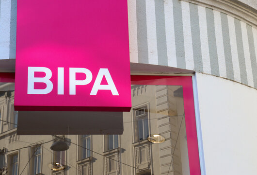 Bipa shop storefront logo. Cosmetics chain franchise 