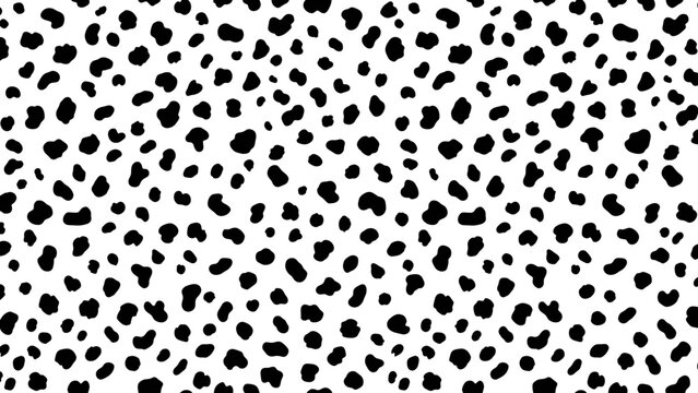 A dense pattern of irregular black spots scattered across a white background, resembling animal print.