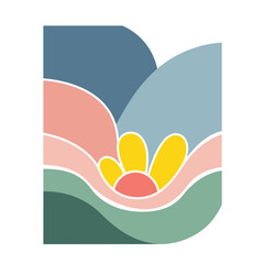 Abstract floral design with colorful waves and simple flower shape  