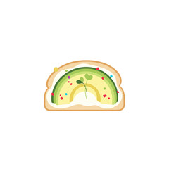 Avocado toast slice with colorful toppings on white background  