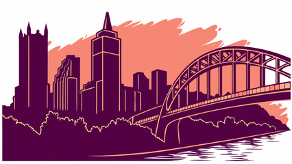 Pittsburgh skyline captivates with a bridge and urban scene, suitable for citythemed designs, travel backgrounds, and advertising campaigns.