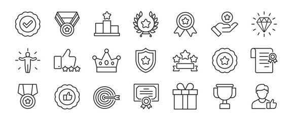 Achievement thin line icons. Editable stroke. Icon for design infographic, website, banner, brochure, presentation, logo, app, ui, ux etc. Vector illustration