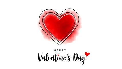 Happy valentines day greeting card with red heart on white background