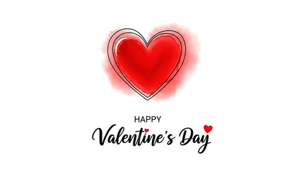 Happy valentines day greeting card with red heart on white background