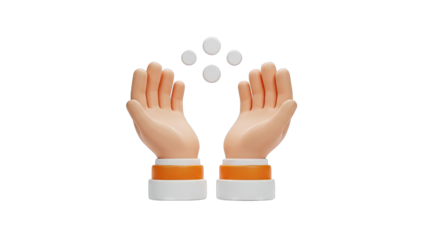 3D Cartoon Hands Holding White Coins