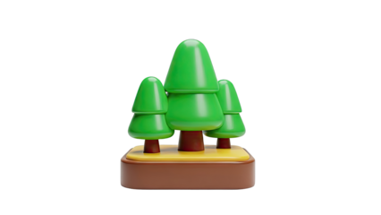 3D Cartoon Trees with Brown Base and Yellow Platform