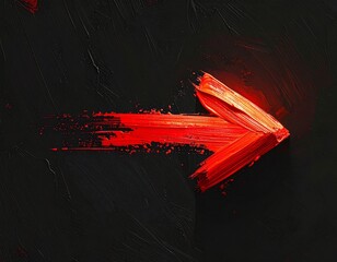 Arrow, red, brush, stroke, marker, low, key, lighting, black, background, shadows, texture, pigment, highlight, contrast, vibrant, vivid, artistic, bold, dynamic, expressive, painting, detail, motion,