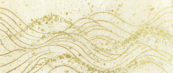 金の波と和紙の背景素材　和風、上品、和柄のタグ