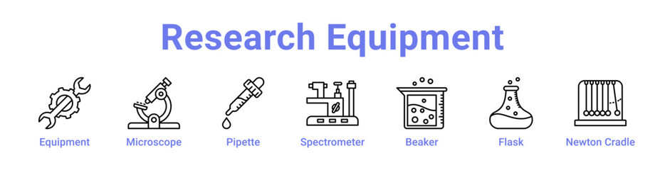 Research Equipment Icon Banner and Collection