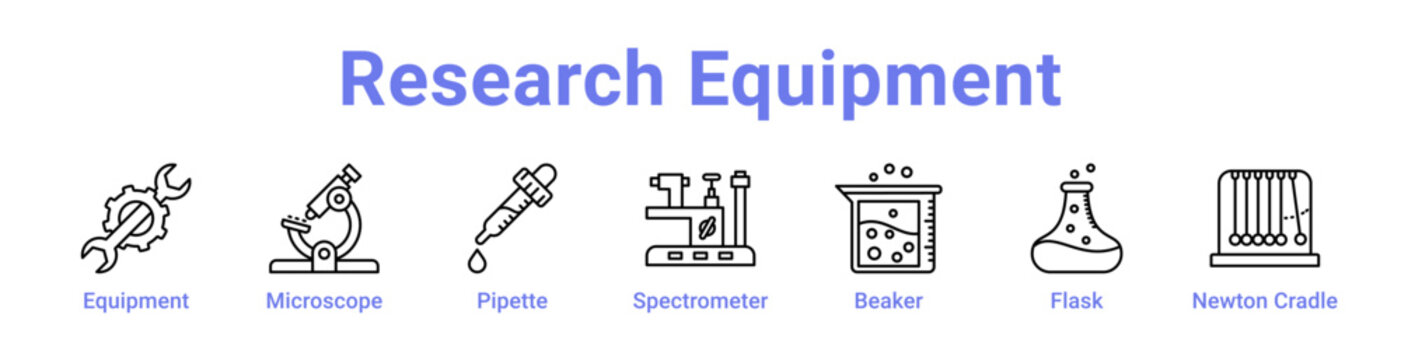 Research Equipment Icon Banner and Collection