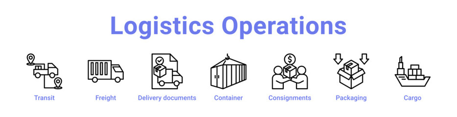Fototapeta premium Logistics Operations Icon Banner and Collection