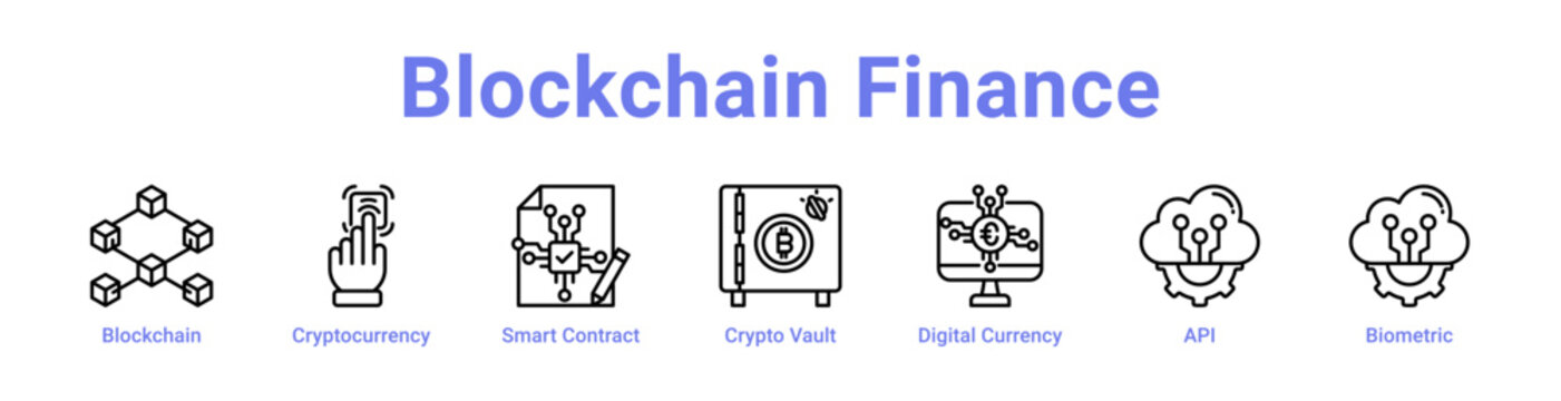 Blockchain Finance Icon Banner and Collection