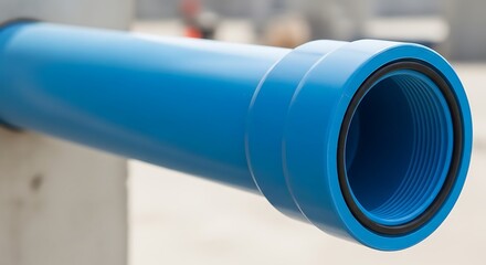 Blue Plastic Pipe End with Black Seal Detail.