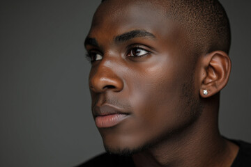 Obraz premium Portrait of a Stylish Young Man in Studio with Subtle Lighting Looking Slightly Right