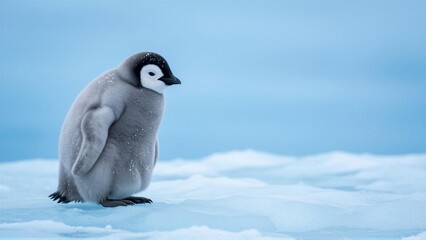 Fototapeta premium Adorable Baby Penguin in Snow