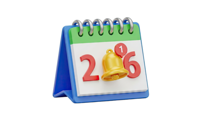3D Calendar with Notification Bell and Numbers 2, 1, 6