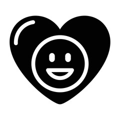 Fototapeta premium Black Glyph Icon of Happy Face Emoji Inside a Heart Shape