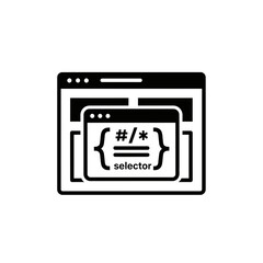 Web Development Programming Icon with CSS Selector Code and Browser Interface.