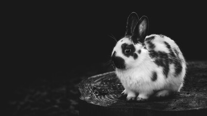 A Black And White Rabbit In Black And White (Leporidae)