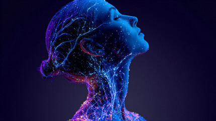 Conceptual digital art illustration representing human connection to data network.