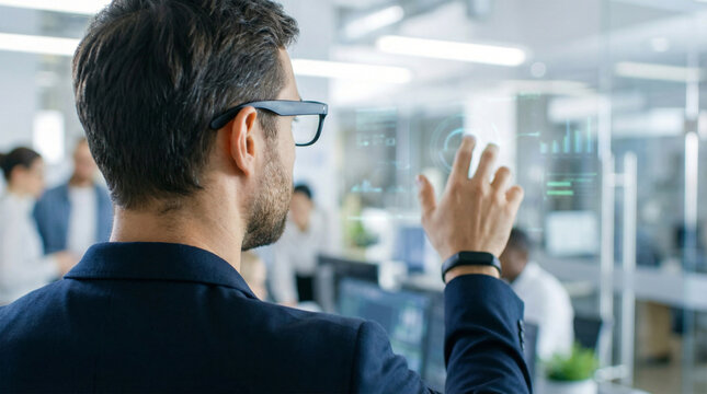 Virtual reality business concept with professional using smart glasses - Powered by Adobe