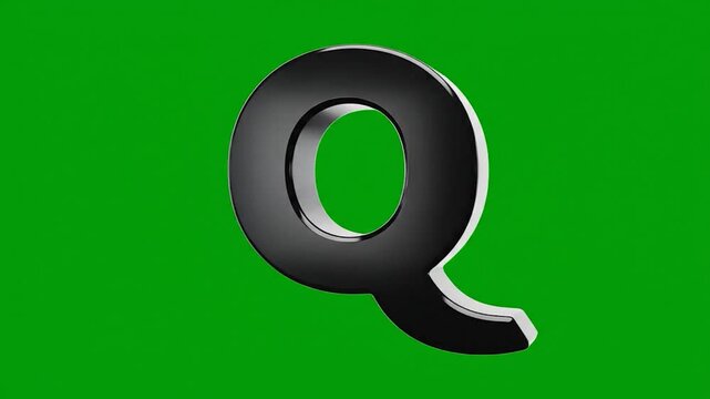 3D Letter Q Rotating on Green Screen Background.