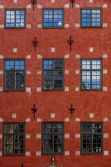 Obraz premium Colorful facades of tenement houses at the square Stortoget in the Old Town, Sweden, Stockholm
