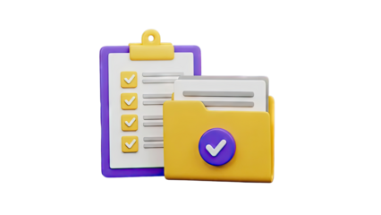 3D Checklist and Folder with Checkmark Icons