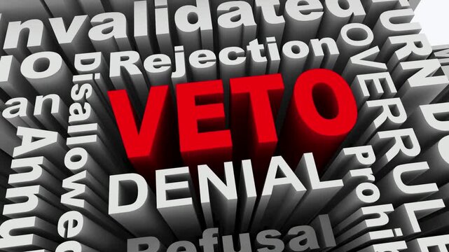 Veto Words Denied Overruled Ban Rejection Text 3d Animation