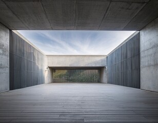 a concrete room with abstract interior design against an architectural background