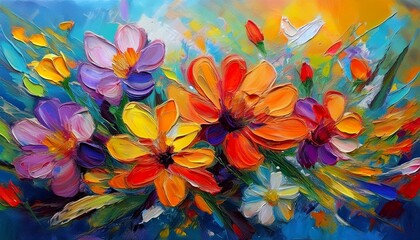 colorful flowers oil color painting generative ai