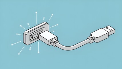 Modern Usb Charging Cable Connected to Power Outlet with Illustration Style