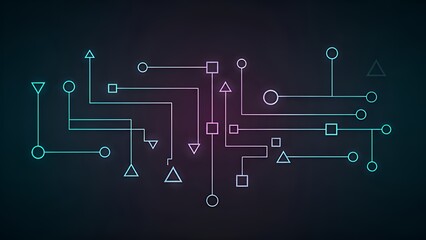 Digital Circuit Diagram with Circuit Lines and Geometric Shapes in Neon Colors