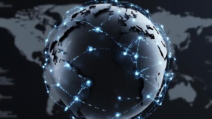 Futuristic globe with interconnected network nodes symbolizing global communication digital connectivity and worldwide data transfer in a dark modern aesthetic - Powered by Adobe