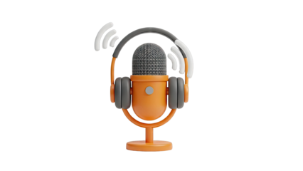 3D Cartoon Microphone with Headphones and Sound Waves
